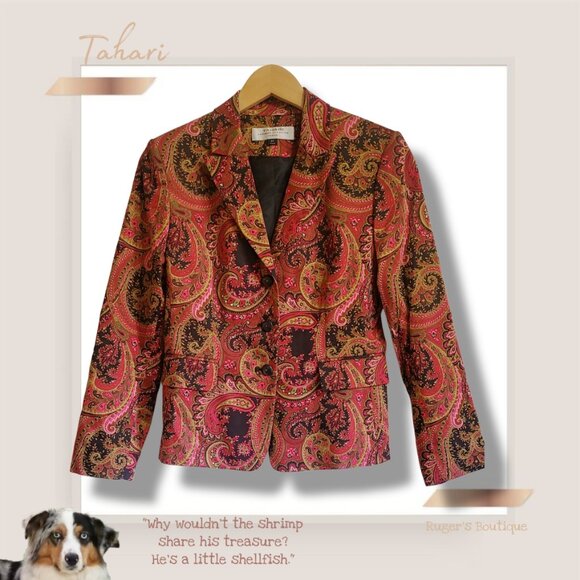 🌿Tahari Petite 6 Boho Paisley Blazer Jacket Arthur S. Levine Trendy - Picture 14 of 15